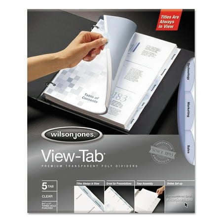 Wilson Jones View-Tab Transparent Index Dividers, 5-Tab, Rectangle, Letter, Clear -WLJ55066