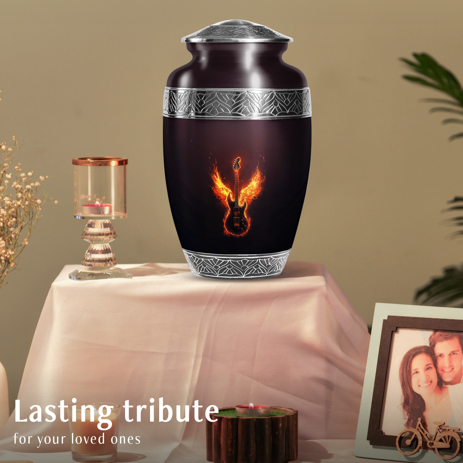 YATSKIA Fire Angel Wings Guitar Urn For Adult Human Ashes Male And Female, Burial Urns For Human Ashes Adult Men And Women, (200 Cubic, Large 10 Inch)