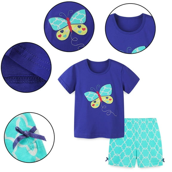 Esaierr Kids Baby 2Pcs Summer Suit for Girls,Toddler Short Sleeve Knitted Cotton T-Shirts Shorts Sets Elastic Waist Active Casual Cartoon Summer Set,Sizes 2-8Years