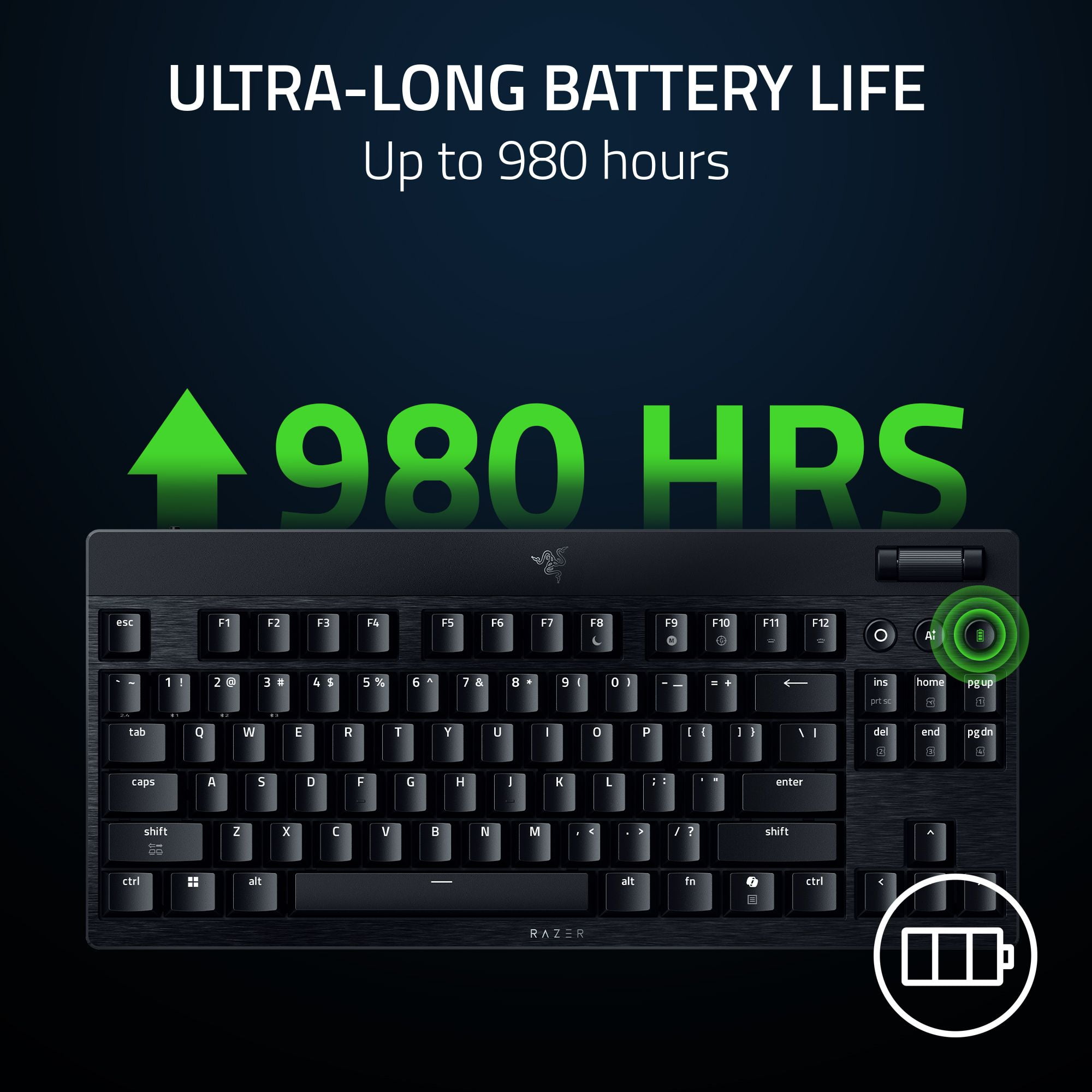 Razer BlackWidow V4 Low-profile Tenkeyless HyperSpeed Wireless Low-profile Mechanical PC Gaming Keyboard, Black