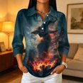 thumbnail image 2 of Garbnen Halloween Polo Shirt for Women Funny Pumpkin Ghost Moon Golf Shirts for Women Fall Winter 3/4 Length Sleeve Women's Pullover Red M, 2 of 4