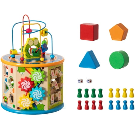 UPC: 0651355045958 | 8 in 1 Colorful Attractive Wooden Kids Baby Activity Play Cube Fun Toy Center For Playroom Nursery Preschool and
