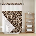 thumbnail image 6 of No Hook Shower Curtain with Snap in Liner, Retro Brown Leopard Abstract Waterproof Fabric Bathroom Curtain Mesh Top Window, Vintage Simple Style Shower Curtains 60x72in, 6 of 9
