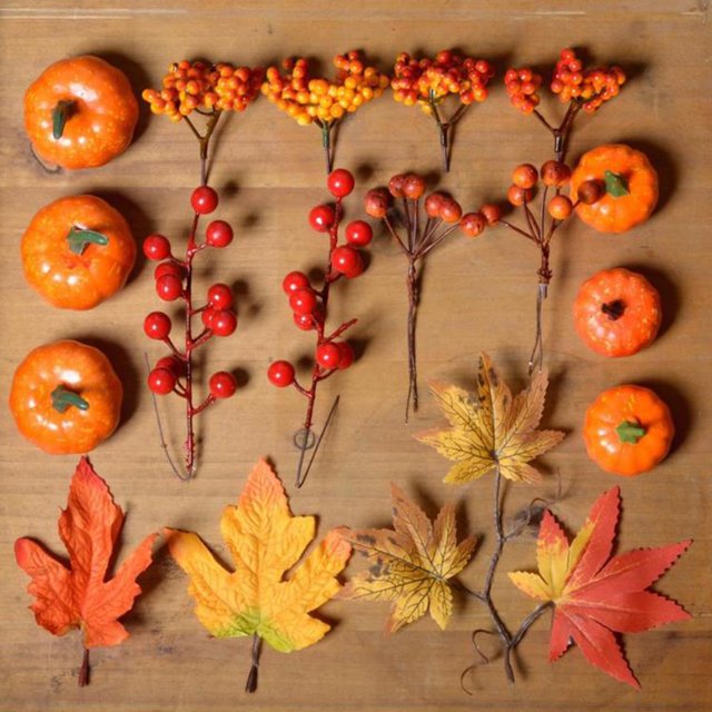 SUNSIOM Thanksgiving Artificial Pumpkins Set DIY Fake Pumpkins Maple Leaves Berries Fall Tables Decorations for Home Office