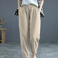 thumbnail image 3 of Hvyesh Capri Pants Women Plus Size Summer Drawstring Elastic Waist Linen Pant Lightweight Casual Cropped Trouser, 3 of 9