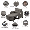 thumbnail image 6 of Accent Chairs Armchairs Arm Lounge Chair into Sofa Bed Faux Leather with USB, Storage Space for Living Room Bedroom, Gray, 6 of 7