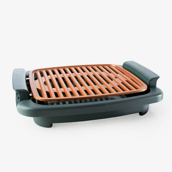 Parrilla eléctrica antiadherente para interiores sin humo, calentamiento rápido, termostato ajustable, fácil de limpiar, parrilla cuadrada de mesa de 21 x 11 pulgadas