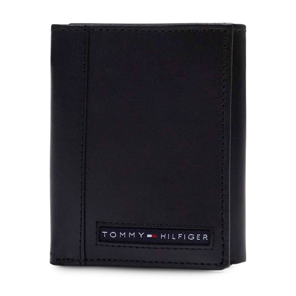 Cartera Tommy Hilfiger de piel con tres pliegues para hombre, color negro
