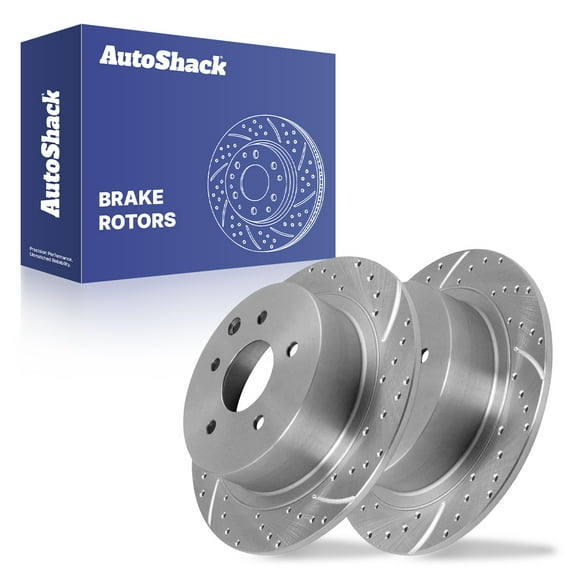 AutoShack Rear Solid Drilled & Slotted Silver Zinc Coated Brake Rotors 2-PC Set Replacement for 2002-2024 Nissan Altima 2007-2019 Nissan Sentra SilverShield Pro 11.48" (291.6 mm)