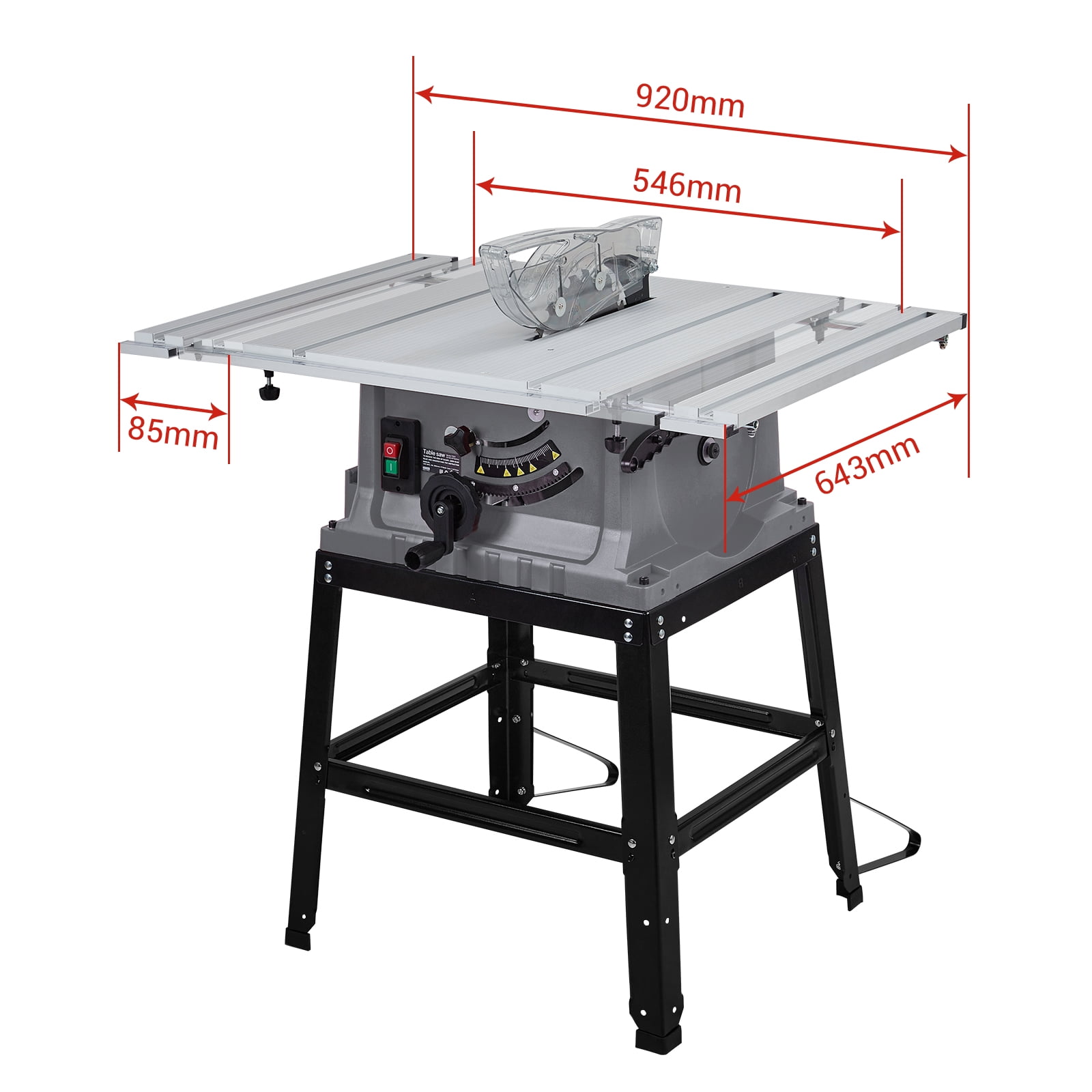 Table Saw, 10 Inch 15A Multifunctional Saw with Stand & Push Stick for Jobside, 90° Cross Cut & 0-45° Bevel Cut, Cutting Speed Up to 5000RPM, Adjustable Blade Height, for Woodworking