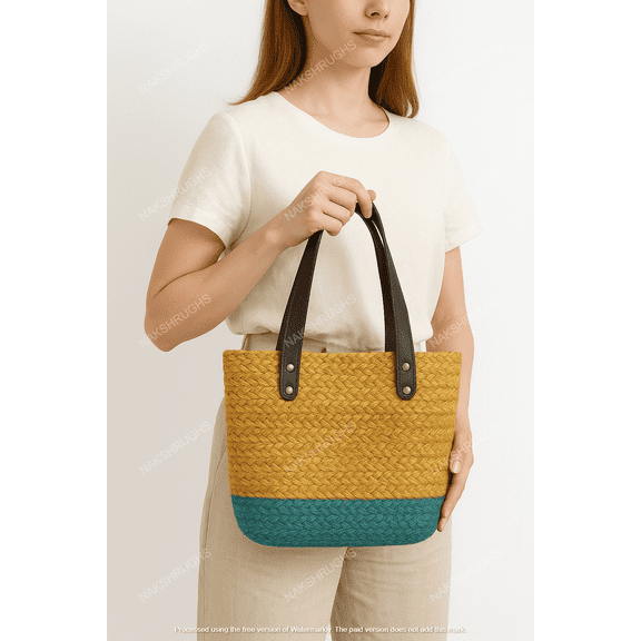 NAKSHRUGS Women's Jute Tote Bag, Green