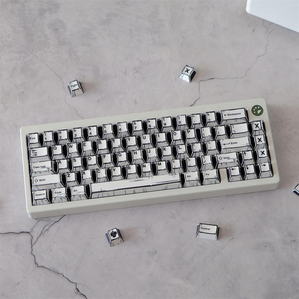 lanema 149PCS Original Height Keycaps With Black And White Art Pattern For Mechanical Keyboard Adding Personality