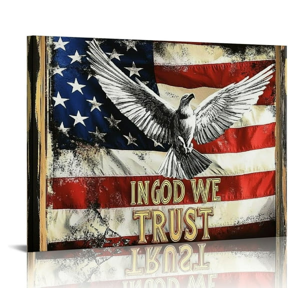 NJSTORE Free Bird Eagle Wall Art American Flag with Eagle Pictures Wall Decor Rustic Christian Window Eagle Canvas Prints Painting Artwork Eagle Patriotic Framed Artwork Home Decor for Bedroom Office