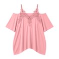 thumbnail image 5 of IUYRTFE Women's Cold Shoulder Lace Trim V Neck Top Short Sleeve Loose Fit Summer Casual Blouse Plus Size, 5 of 5