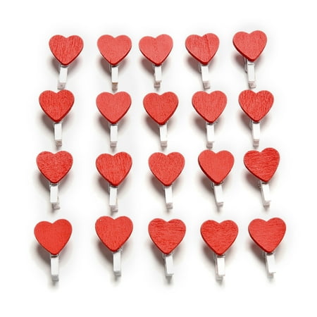

20 Pcs Stylish Wooden Red Love Heart Pegs Photo Paper Clips Wedding Decor Craft