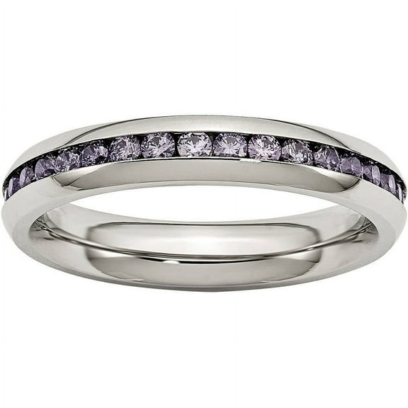 Stainless Steel 4mm February Purple CZ Ring