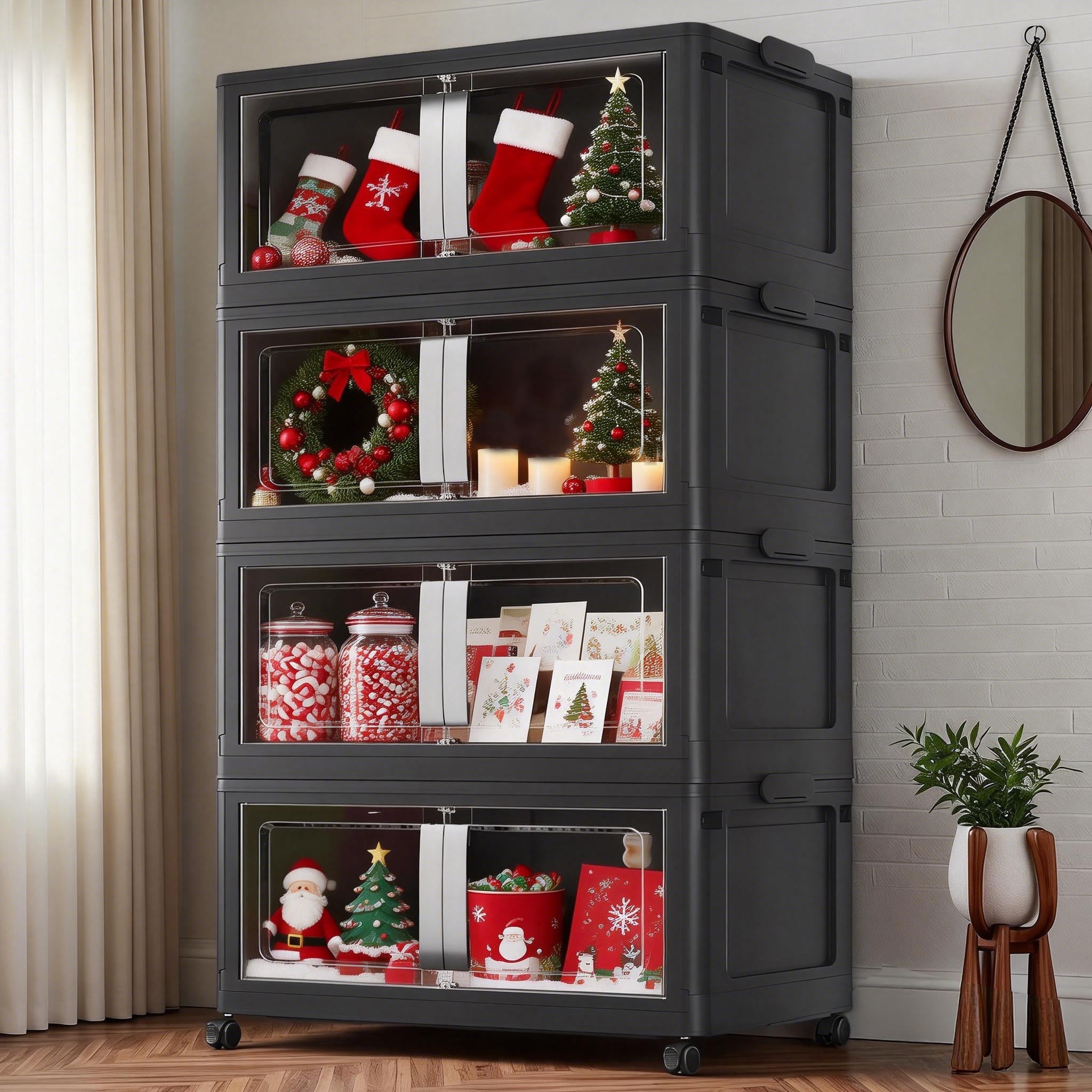 Broview 640Qt Large Stackable Storage Bins with Lids, Plastic Closet Organizers Storage Drawer with Wheels Doors, Toy Clothes Storage Box, Black V70