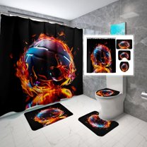 4Pcs Soccer Shower Curtain for Boys Bathroom Set - Boys Sports Shower Curtain Set with Bath Mat Toilet Lid Cover Football Shower Curtain with 12 Hooks Boys Bathroom Decor, 70" x 70"