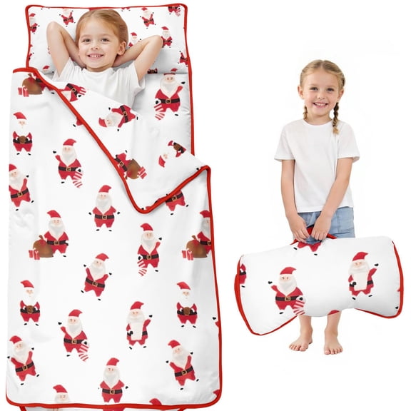 White Christmas Santa Pattern Toddler Nap Mats for Kids Preschool,50"x20" Sleeping Mat Bag or Kids,Toddler Sleeping Bag,Toddler Nap Mat or Daycare
