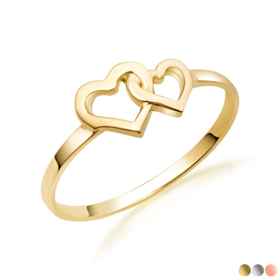 Dainty and Elegant Gold Rings 10K Yellow Gold Double Heart Ring, Stunning Gold Ring, Size 5