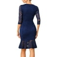 thumbnail image 3 of INSPIRE CHIC Women's Elegant Fishtail 3/4 Sleeve Cocktail Lace Midi Dress Dark Blue S, 3 of 5