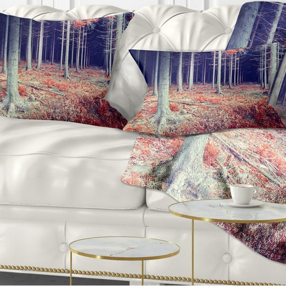 Designart Beautiful Fall Forest Panorama - Landscape Printed Throw Pillow - 12x20