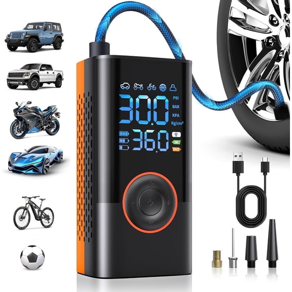 Tire Inflator Portable Air Compressor, 150 PSI Cordless Bike Pump, Air Pump for Auto, Motorcycle, Bicycle, Balls with Pressure Gauge, LED Light & Car Accessories,Blue