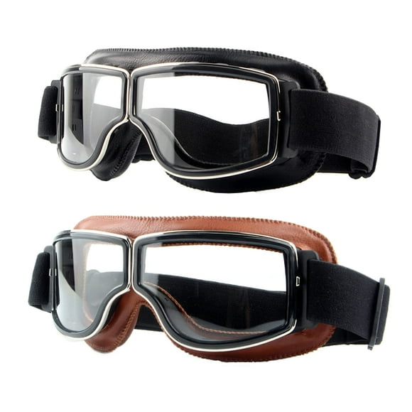 Pack de 2 gafas de moto LJDJ Vintage Antivaho Pilot de piel