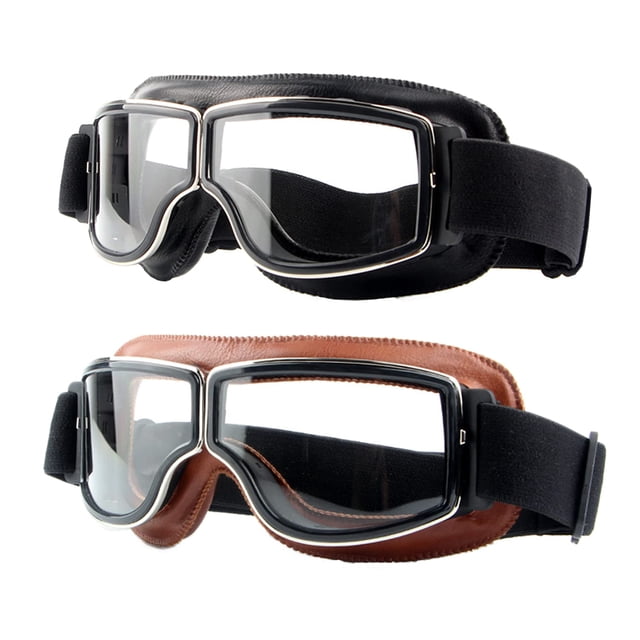 Pack de 2 gafas de moto LJDJ Vintage Antivaho Pilot de piel