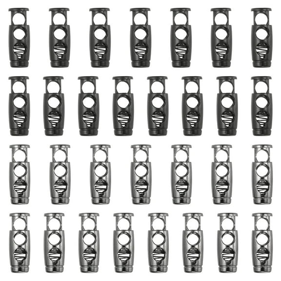 30PCS Metal Cord Locks for Drawstrings, Spring Cord Lock Toggles Stopper Clamp 2 Holes Adjustable Slider End Fastener for Paracord Outdoor Bag Shoes Backpack, Black Tone