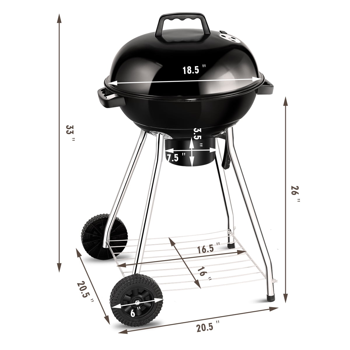 Gymax 18.5-Inch Kettle Charcoal Grill BBQ Outdoor Backyard Cooking with Wheels Black Gymax 18.5-Inch Kettle Charcoal Grill BBQ Outdoor Backyard Cooking with Wheels Black