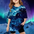 thumbnail image 2 of Tfken Girls Tees For Summer Short Sleeve Star Sky Print Crew Neck Tops Daily Wear Fashion Toddler Soft Tops Blue Size 2-3 Years, 2 of 4