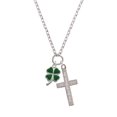 thumbnail image 2 of Delight Jewelry Silvertone Green Four Leaf Clover with Heart Leaves Everlasting Love Engraved Cross Zoey Necklace, 28", 2 of 4