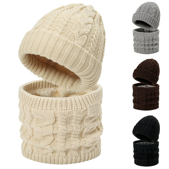 Holiday Gifts! Titcea Beanie Hat with Neck Warmer Scarf for Women Knit Hat Fleece Lined Neck Gaiters Winter Gifts Outdoor Supplies