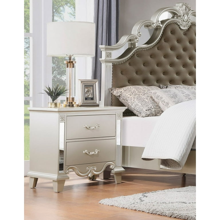 Luxury Bedroom Furniture 6pc Set Upholstered King Bed Nightstands Dresser  Mirror Chest Glam Champagne Finish - Walmart.com