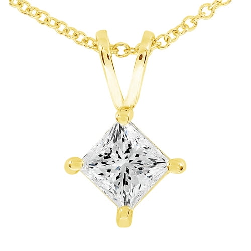 1 2ct Princess Cut Real Diamond Gold Necklace Pendant by Pompeii3