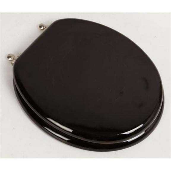 Designer Solid Round Oak Wood Toilet Seat with Brushed Nickel Hinges, Dark Brown Oak