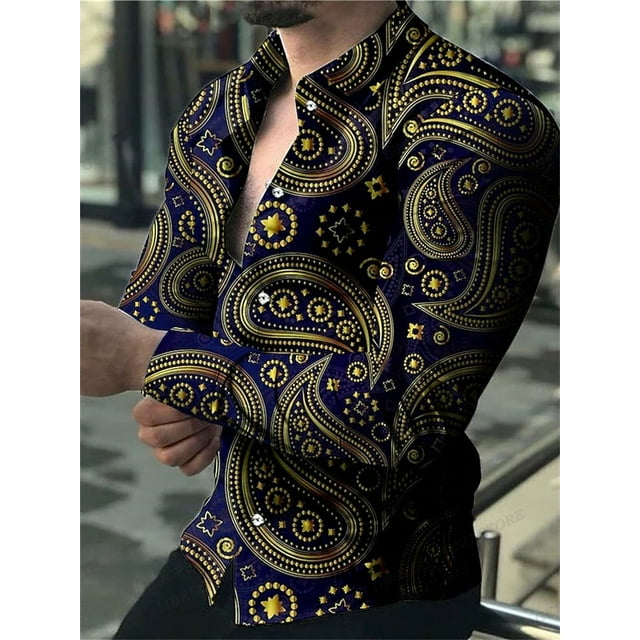 Camisas geométricas para hombre, camisas de moda, camisas hawaianas de manga larga, blusas de playa cubanas, ropa para hombre, camisas tridimensionales para hombre