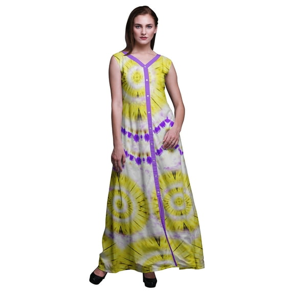 Bimba Tie-Dye Printed Front Slit Sleeveless Summer Spring Long Women Beach Dress-XX-Large