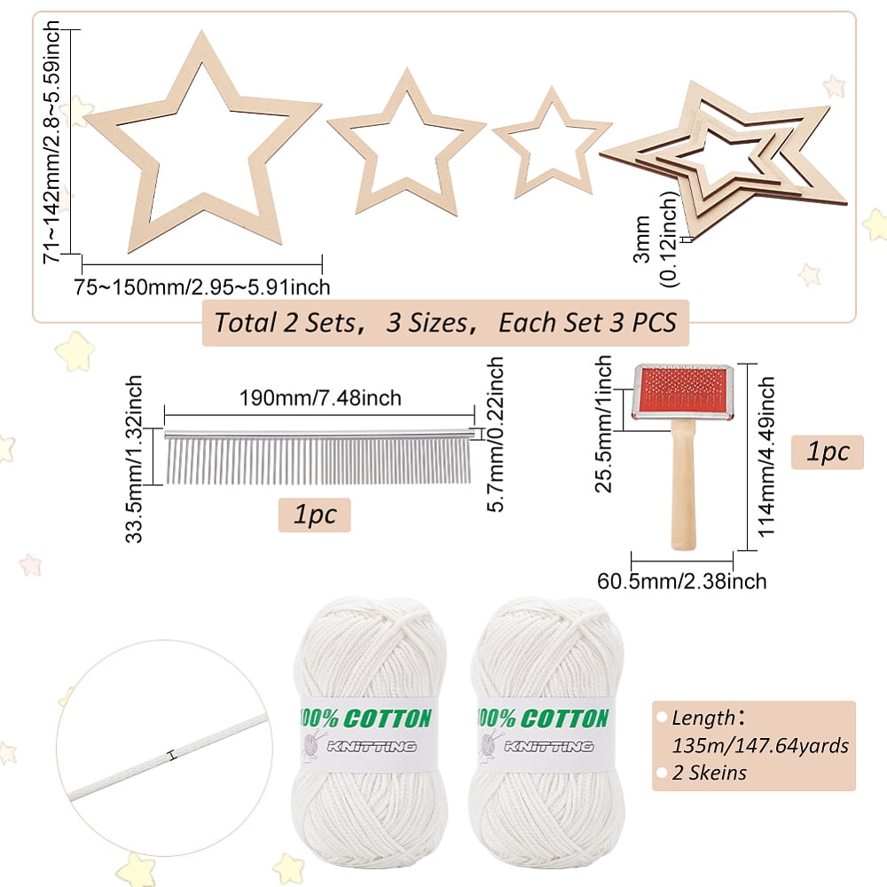 295 Yards/270m 2mm Premium Polyester Macrame Cord Crochet Thread Polyester Crochet Bag Yarn Kit with 6Pcs Wooden Star Frames 2Pcs Tassel Combs for