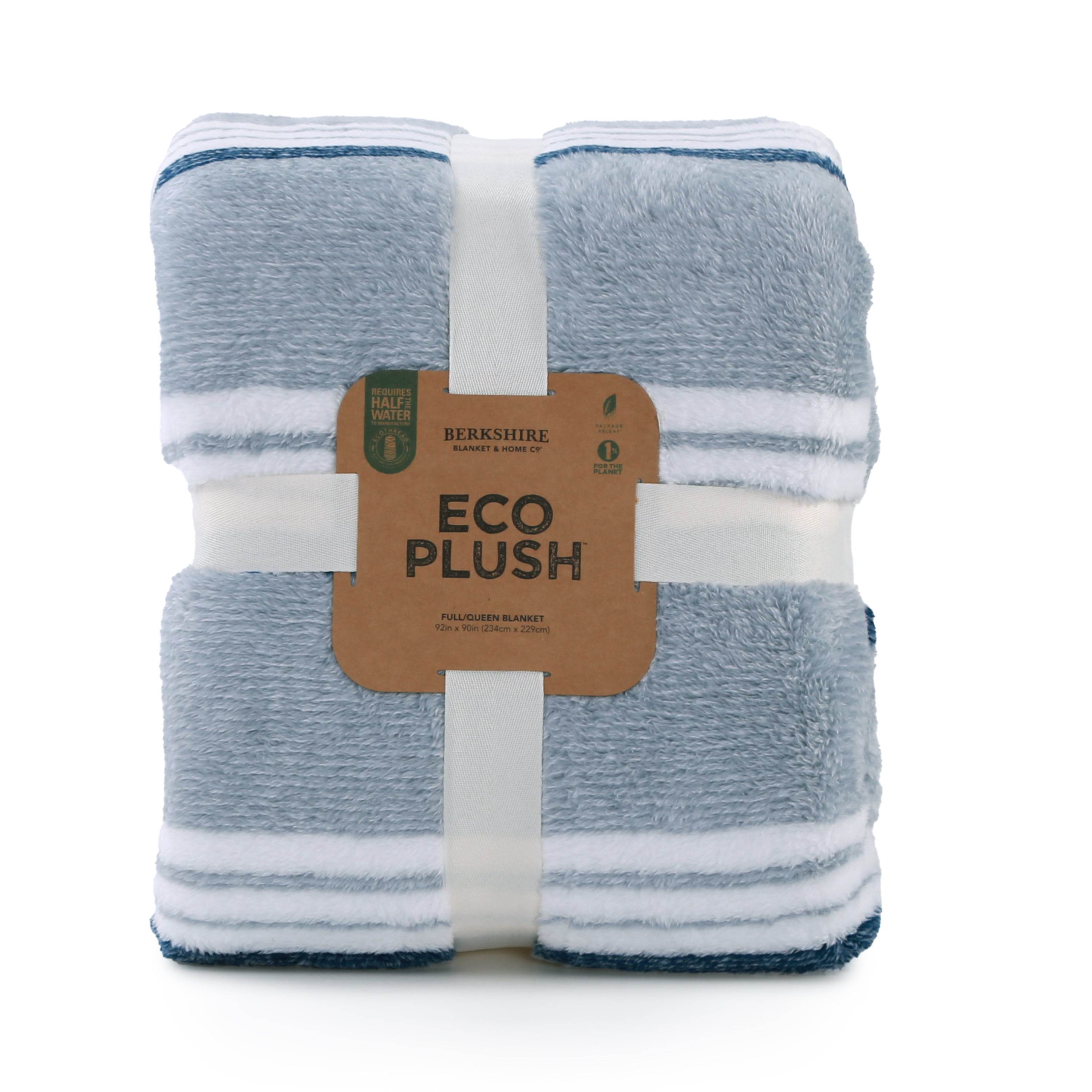 Berkshire Blanket Eco Plush Bed Blanket, Navy Stripe, Full/Queen