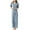 Blue, variant on Plus Size Womens Pajama Sets Ice Silk Couple Short Sleeve Top and Long Pants Cooling Sleepwear Loungewear Set L-4XL