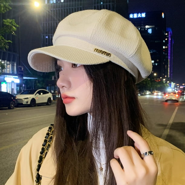 Gorro octogonal con letras nuevas para otoño e invierno, estilo japonés, boina de pintor versátil, retro, artística, con visera de gran circunferencia de cabeza