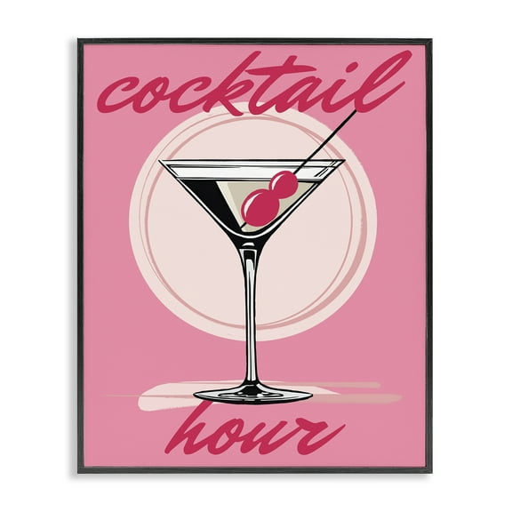 Stupell Industries Cocktail Hour on Pink Food & Beverage Painting Black Framed Art Print Wall Art, 11 x 14