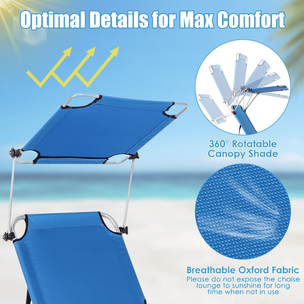 Aimee Lii Set of 2 Portable Reclining Chair with 5 Adjustable Positions, Patio Loungers, Navy