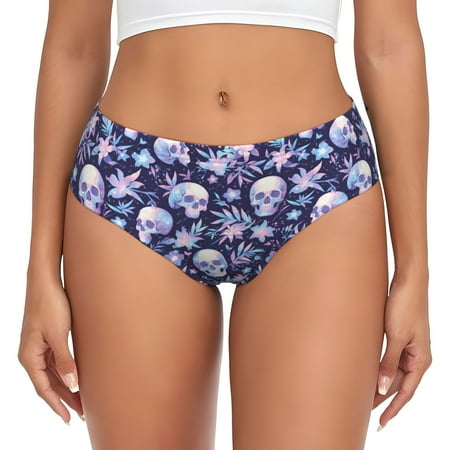 Womens Underwear - Skull flower white blue No Show Seamless Underwear for Women  Soft Stretch Womens Panties  Hipster Ladies Panties Bikini Underwear Briefs