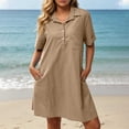 thumbnail image 3 of Summer Dress for Women Collared Short Sleeve Half Button Down Loose Casual Solid Dress with Pockets, 3 of 7