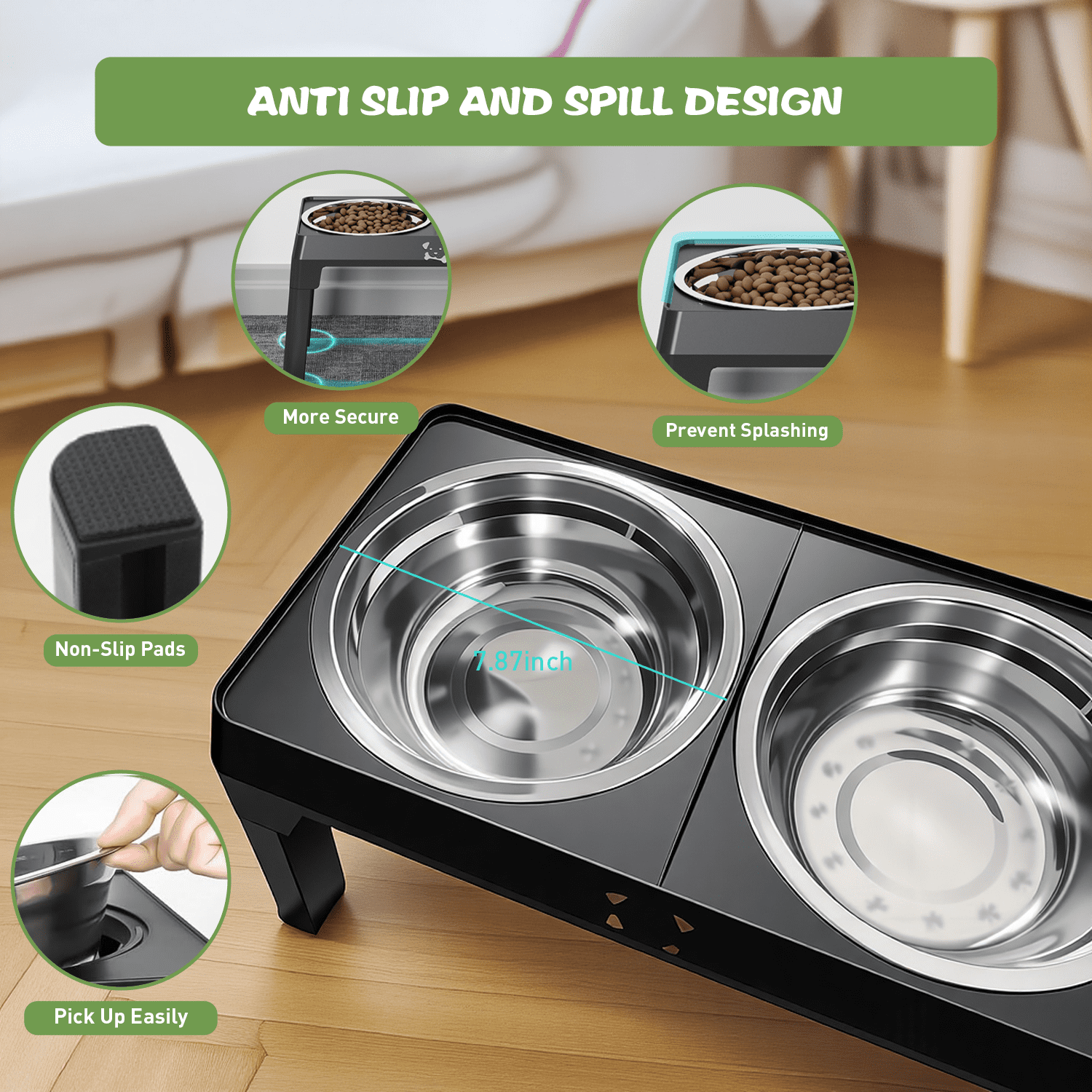 ABSOKE Elevated Dog Bowls - 5 Heights Adjustable Raised Dog Food Bowls with 2 Stainless Steel for Small Medium Large Dogs Cats