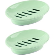 2-Pack Soap Dish with Drain Soap Holder Soap Saver Easy Cleaning Dry Stop Mushy Soap Tray for Shower Bathroom - Green