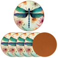 thumbnail image 2 of Dragonfly 6pcs Round Coasters Set, Microfiber Leather Drink Coasters, 11x11cm/4.3x4.3in, Kitchen Table Coasters for Bar, Home - Black, 2 of 6